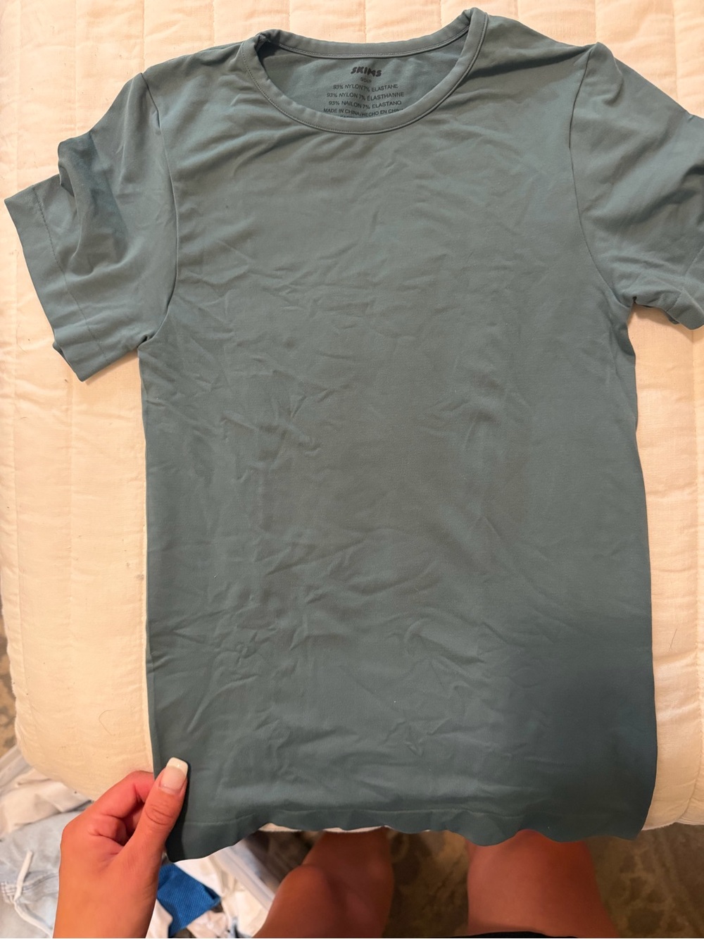 SKIMS Short Sleeve Crew Tee in Dusty Teal
